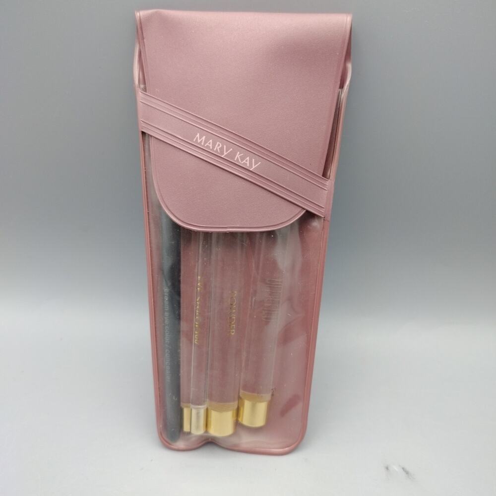 Vintage Mary Kay 5 Piece Clear Makeup Brush Set Travel Pouch